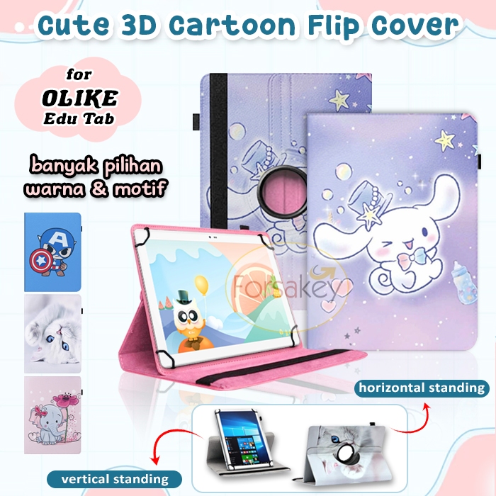 Olike Edu Tab Edutab E3 Tablet 10.1 10 Inch E1 8 8.0" Rotate Leather Flip Case Casing Book Cover Sar