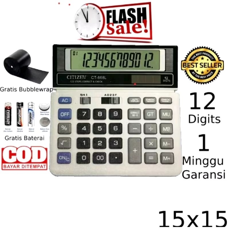 

Fromo(COD)Kalkulator 15cm×15cm Citizen CT 868L, Correct & Check Auto Replay
