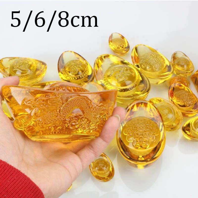 Yellow Crystal Yuan Bao Feng Shui Yuan Bao Dekorasi Yuan Bao Ornamen Feng Shui Kristal Kuning Dengan