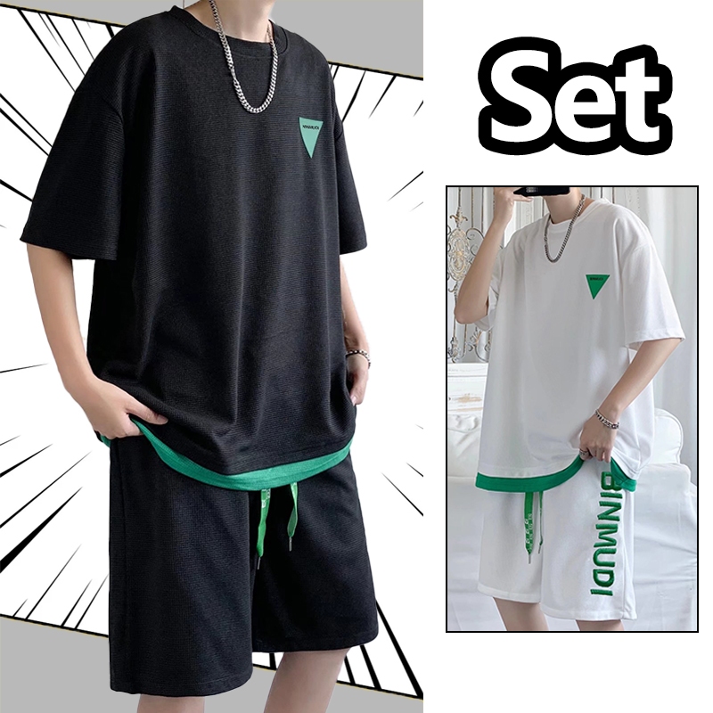 One set pria Baju setelan pria korea kaos lengkap keren kaos baju 1 set pria baju satu set pria outf