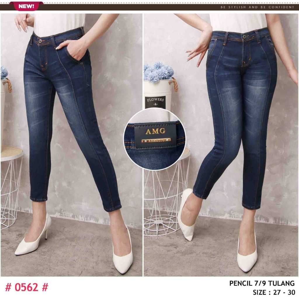 Ay00! Celana Jeans Panjang 7/9 Skinny Wanita Front Line Lengkung Ukuran 27-34 Ada 4 Warna