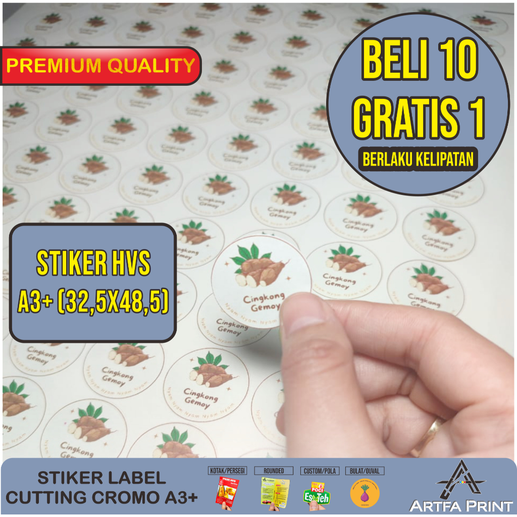 

Cetak Stiker / Print Sticker Label / Stiker HVS, Hvs A3+ (Print + Cutting)