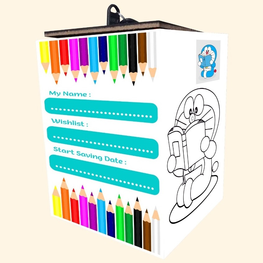 Celengan kotak celengan mewarnai kunci gembok karakter lucu