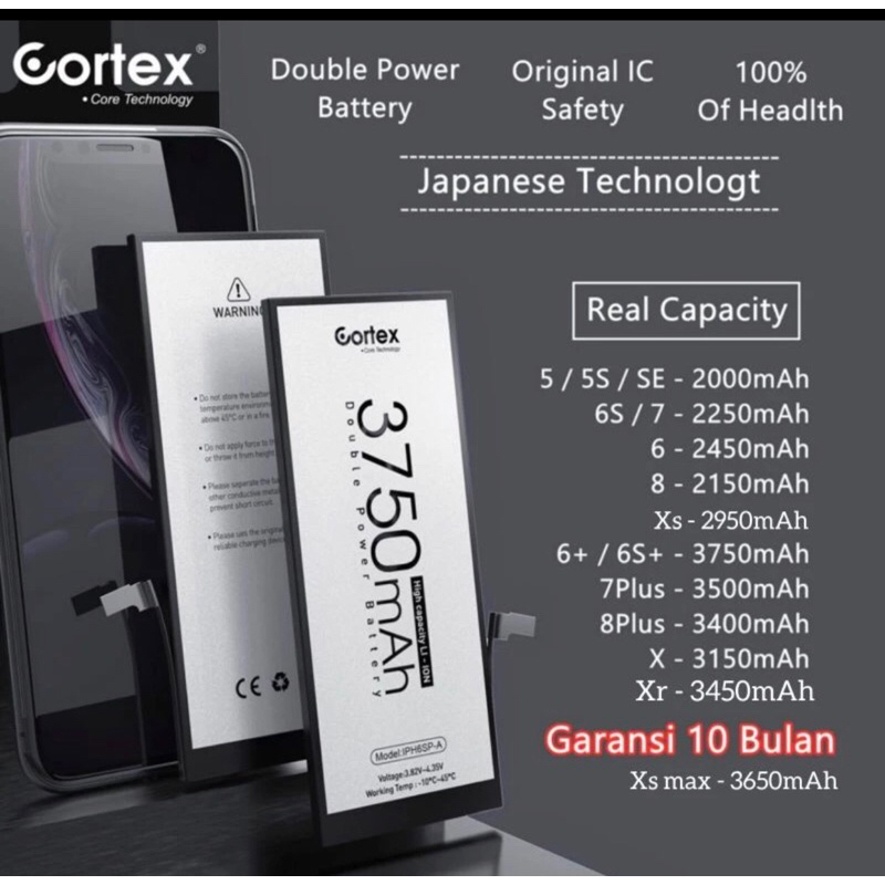 Cortex iPhone double Power Baterai High Capacity Batrai battery 5G 5S SE 6 6S 7 7G 8 8G X