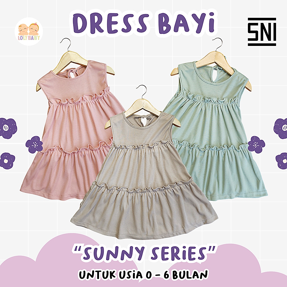 SUNNY DRESS - Dress Anak Perempuan Usia 0 - 6 Bulan POLOS Merk PIP MIM BABY SNI