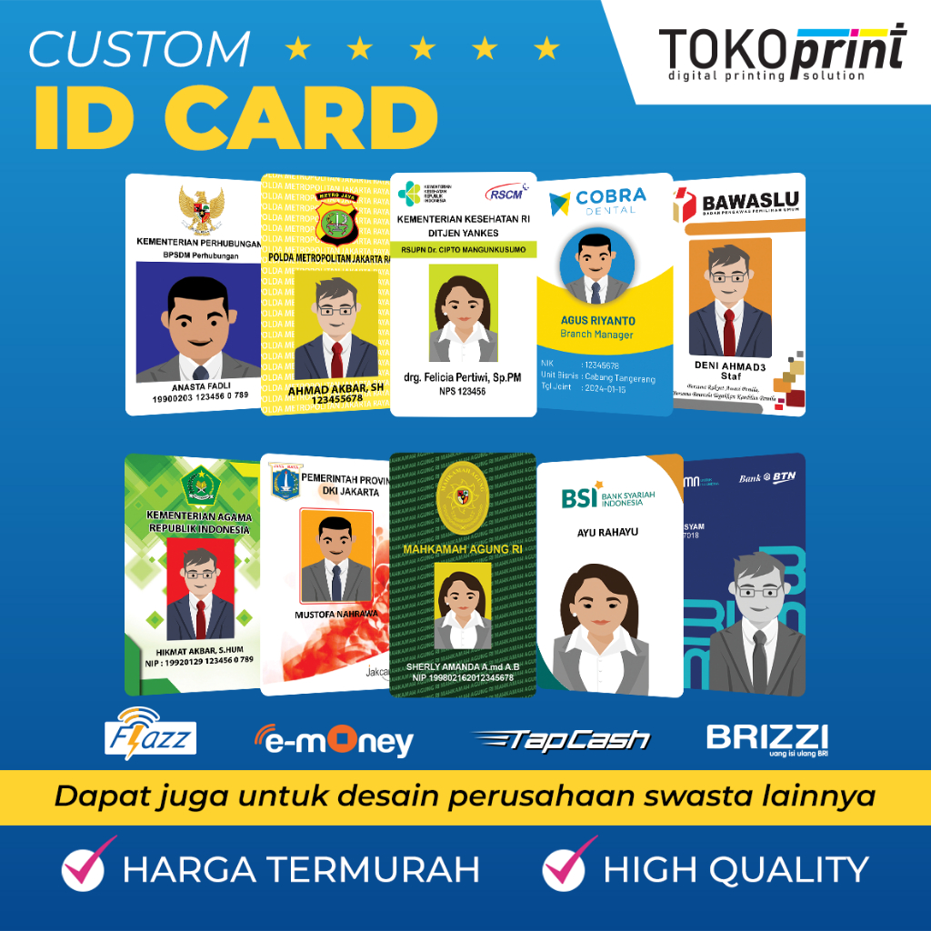 Custom Etoll Emoney ID Card BUMN brizzi tapcash flazz
