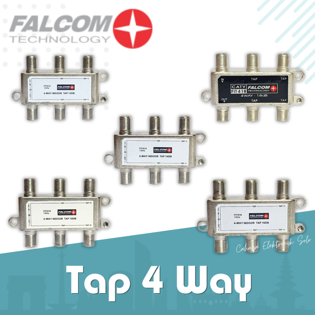 Falcom Tap 4 Way Indoor  10 12 14 16 18 db 20db CATV Jaringan TV Kabel Splitter