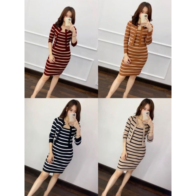 JFZ - SET DRESS POKET RAJUT 2IN1 / SET DRESS RAJUT CARDI / DRESS RAJUT KEKINIAN