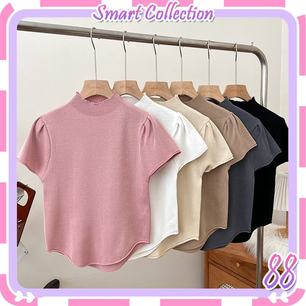 SC BJ1647 Baju Atasan Rajut Wanita Inner Turtleneck Kerah Tinggi Lengan Pendek Fashion Korea