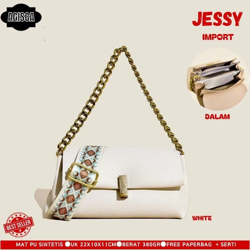 TAS SELEMPANG IMPORT WANITA BAHAN SINTESIS JESSY TAS BAHU RANTAI FREE PAPERBAG DAN SERTIFIKAT