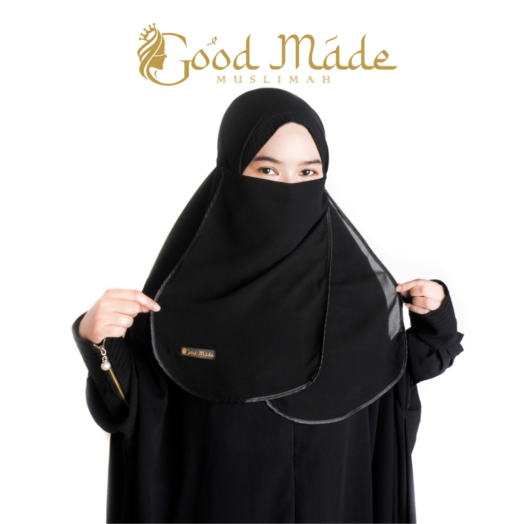 GOOD MADE MUSLIMAH - Niqab Tali 2 Layer Chiffon Silk Premium Jetblack |  Sifon Silk Arab | Cadar Tal