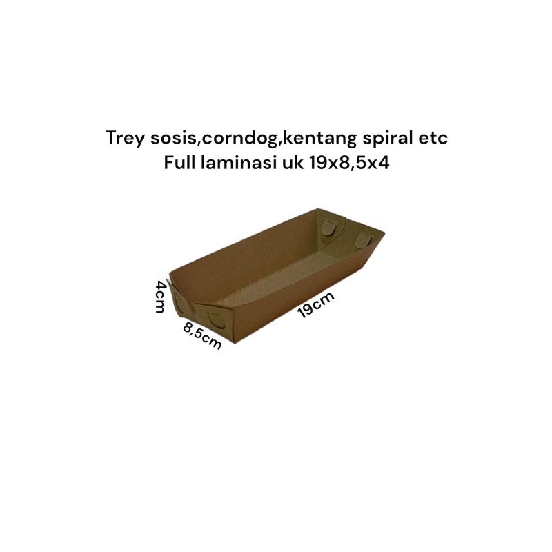 

Kemasan trey sosis laminasi bahan kraft uk 19x8,5x4 (isi 100pcs)