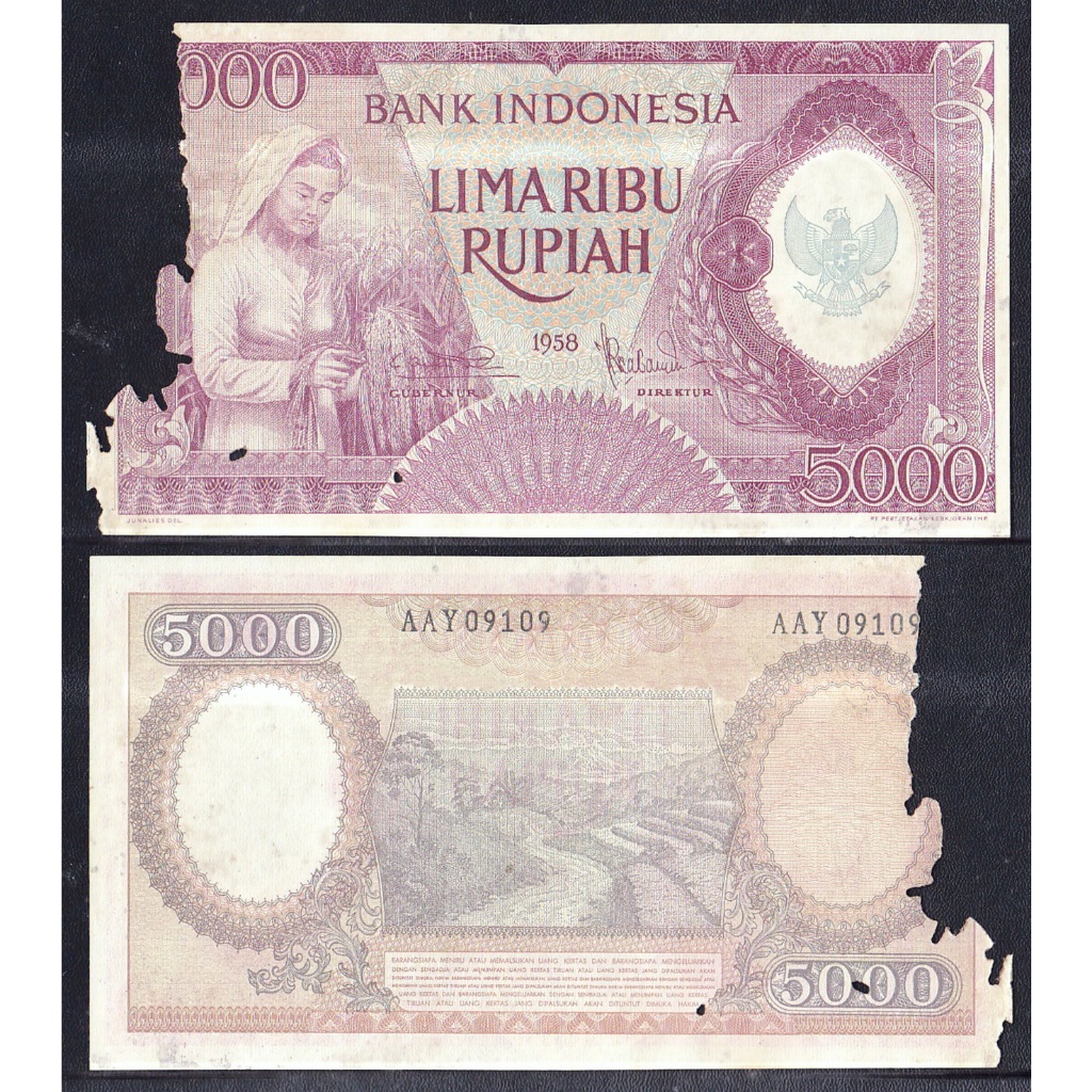 Uang kuno 5000 rupiah (ungu) seri Pekerja-1 tahun 1958