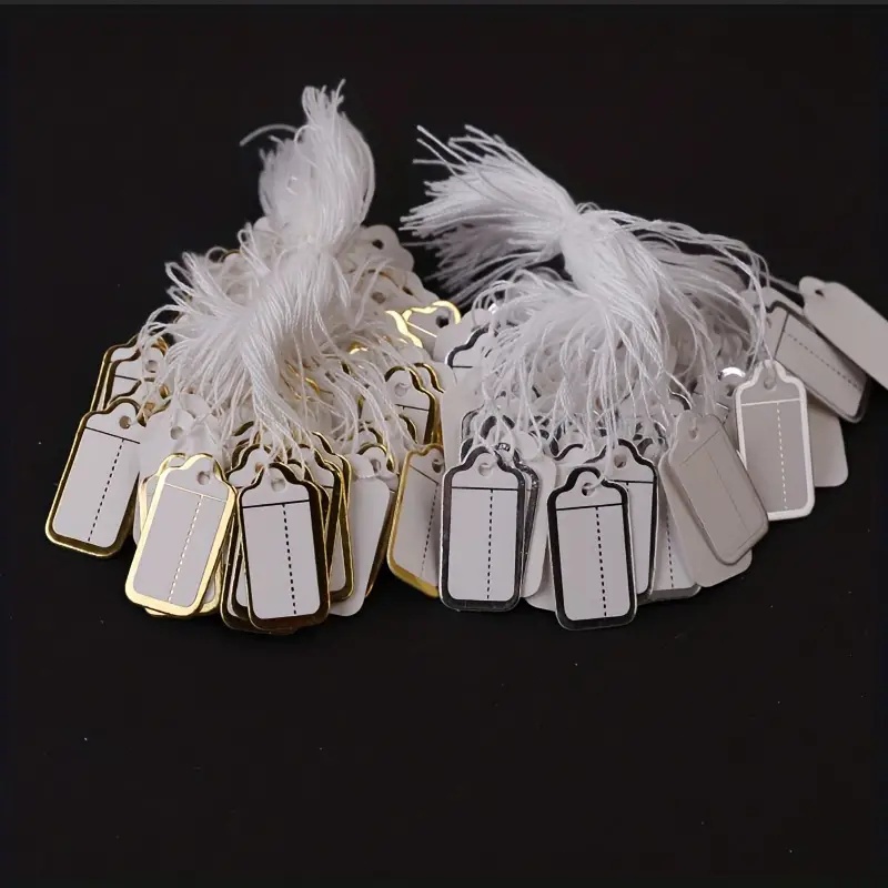 

mh Isi pcs Tag With Hanging String Label Perhiasan Putih List Gold/Silver