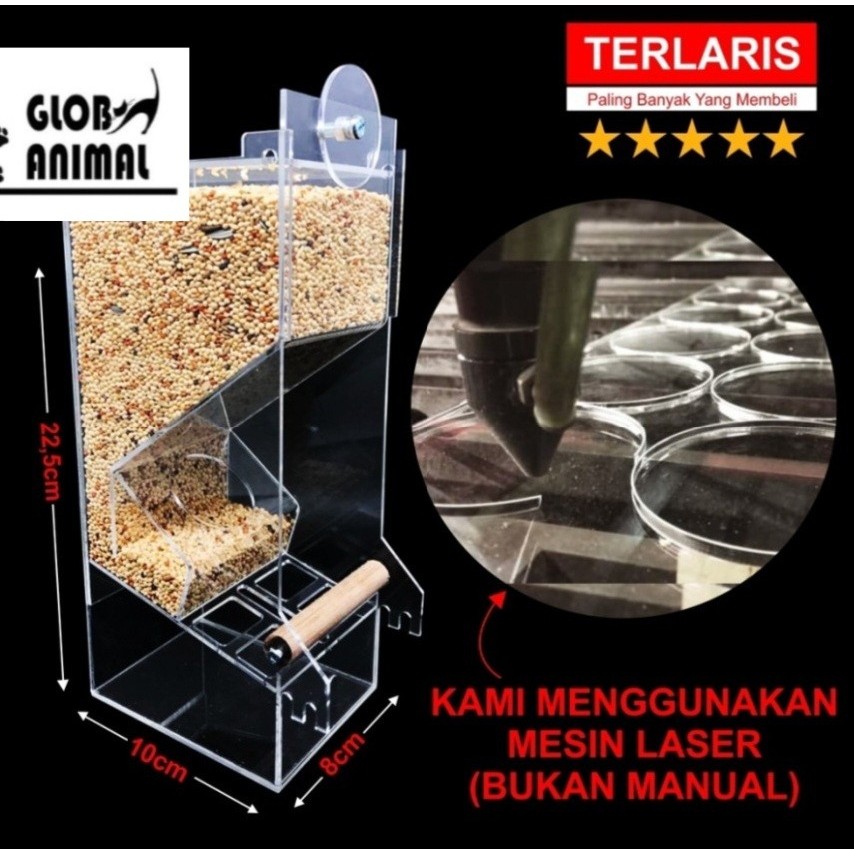 DISPENSER SOLITER AKRILIK gantung sangkar wadah pakan minum burung