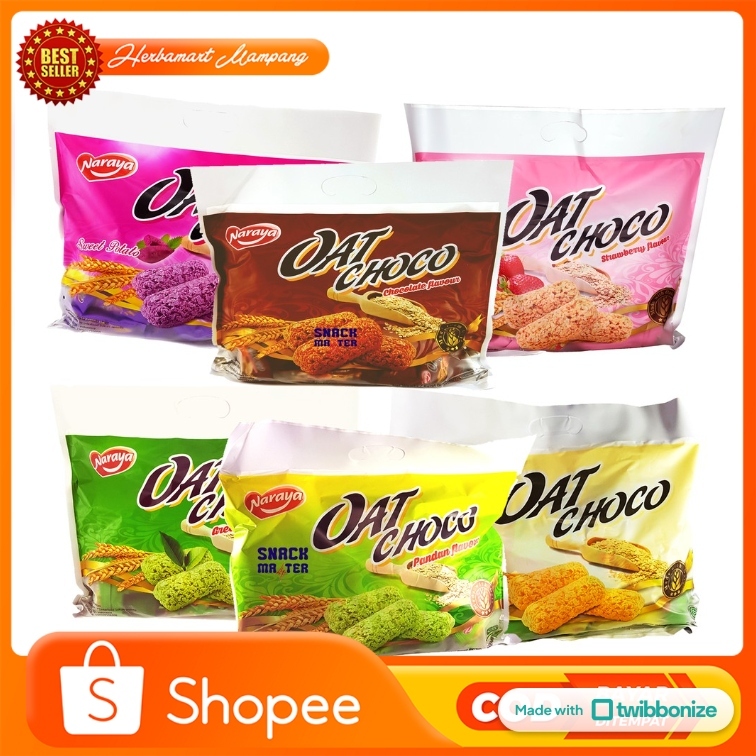 

Naraya Oat Choco Cokela Vanilla Original Pandan Ubi Ungu Sweet Potato Strawberry Green Tea Netto 400 gr (Isi 40 pcs x @10gr)