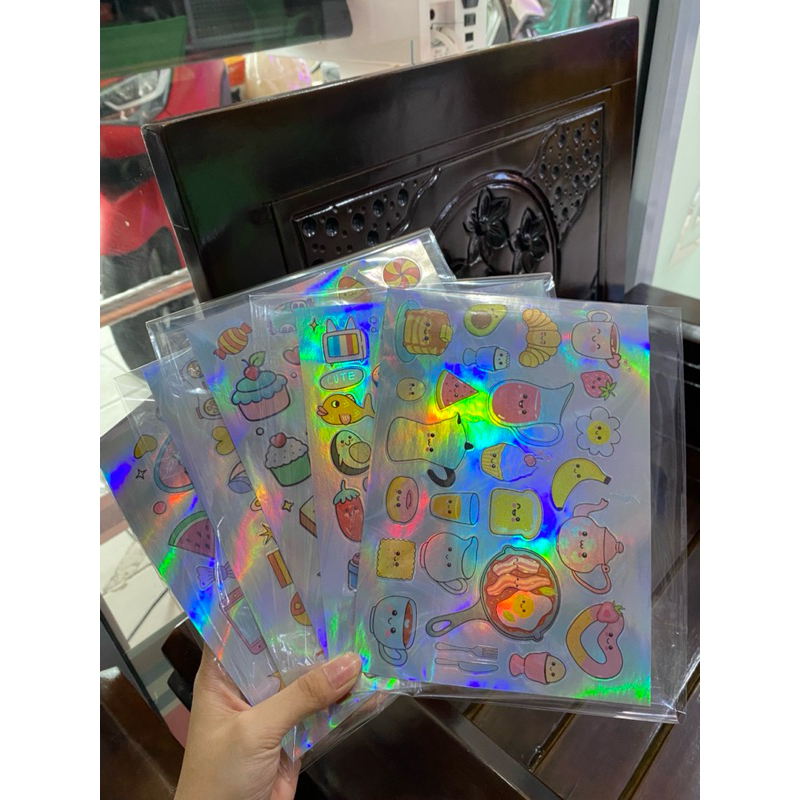 

stiker pack hologram rainbow + kiss cut