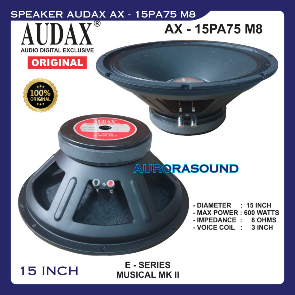SPEAKER AUDAX AX 15PA75 M8 FULL RANGE SPEAKER 15 INCH AUDAX 15 PA 75 M8 ORIGINAL
