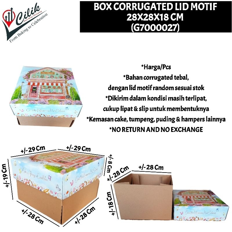 

box+dus+bon+corrugated+kraft+tutup+lid+motif+bahan+tebal+ukuran+size+25x25x18+28x28x18+35x35x19+40x40x21+cm+kemasan+packaging+cake+kue+bolu+puding+tumpeng+bento+souvenir+roti+dessert+snack+cemilan+toples+gift+kado