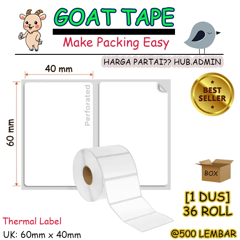 

Kertas Sticker Label Thermal Resi 60x40 mm | isi 500 Lembar per Roll [BOX]