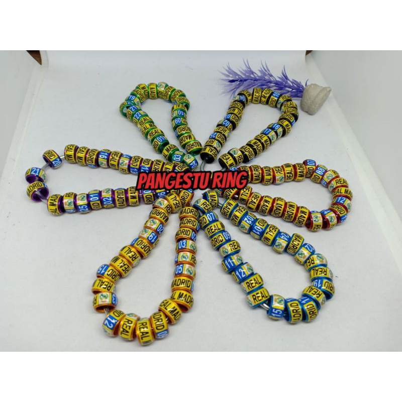 RING MERPATI RAMBO REAL MADRID KUNING LIS ACAK LUBANG 7,5MM BISA CUSTOM NAMA,NO HP,DLL