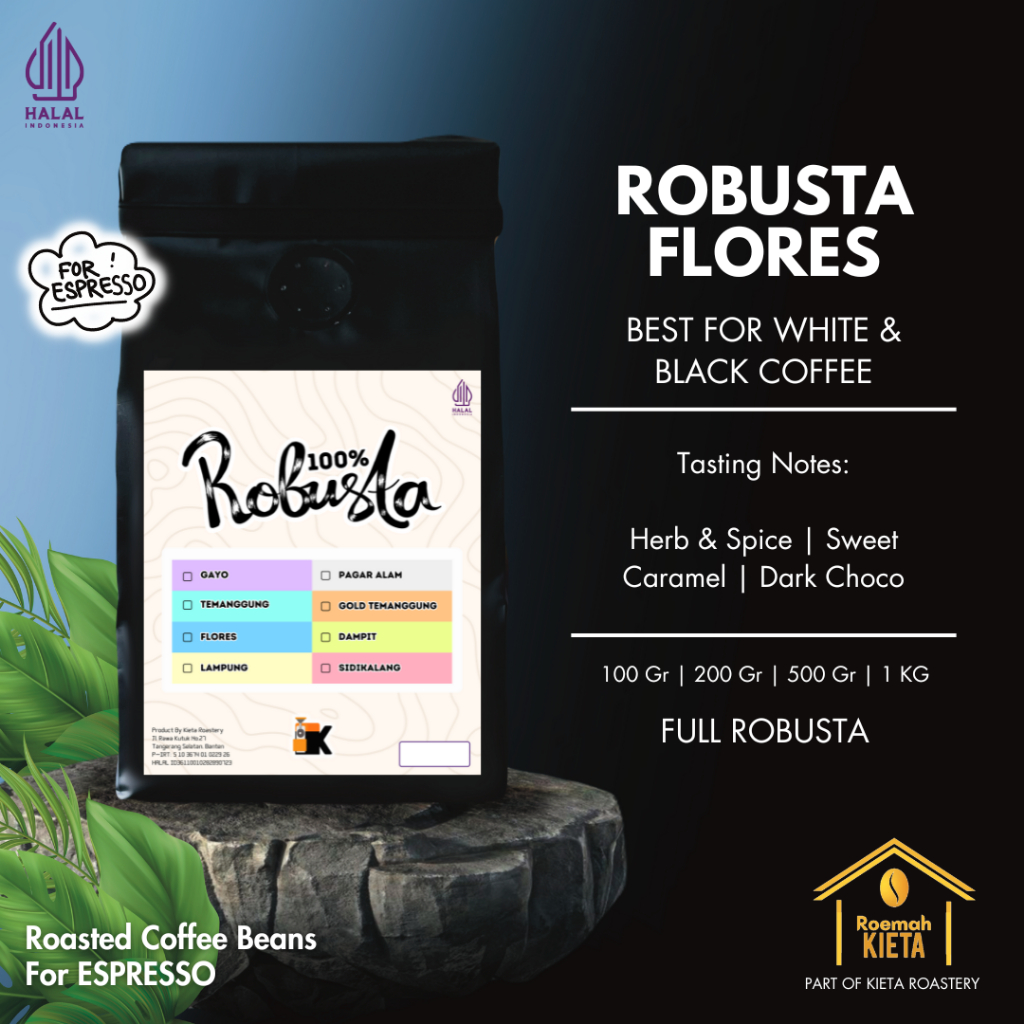 

Roemah Kieta - Biji Kopi Espresso 100% ROBUSTA FLORES | Bubuk Roasted Espresso Coffee Beans