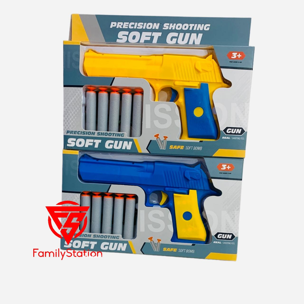 Mainan Anak Pistol soft gun Blaster Pull & Go Kokang Peluru busa Aman
