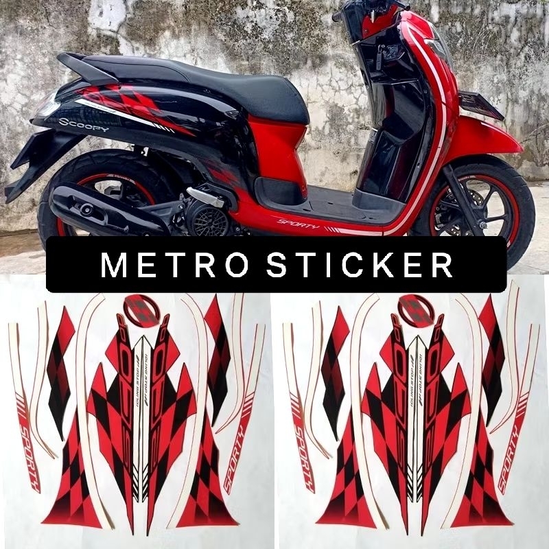Striping lis sticker standar honda scoopy 2018 merah hitam sporty stiker scoopy sporty merah hitam 2