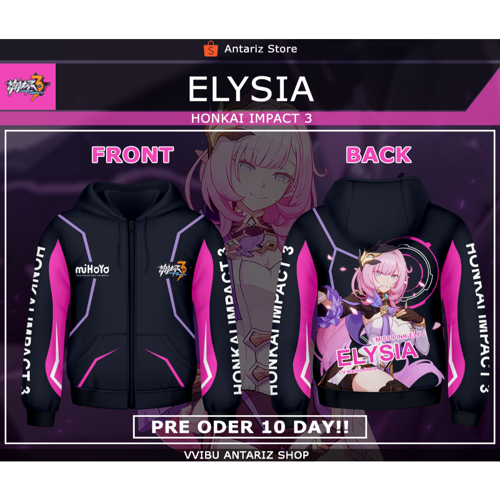 Jaket Hoodie Fullprint Honkai Impact 3rd Elysia