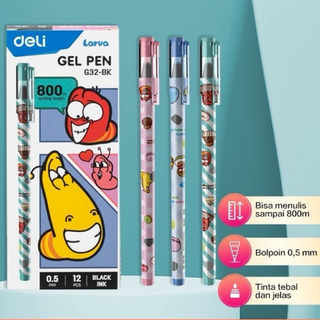 

Gel Pen DELI G32-BK | Larva Edition | 0.5mm | Hitam | Needle Tip | ECER