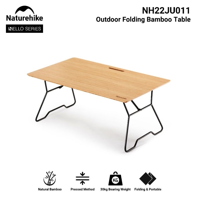 MEJA LIPAT KAYU BAMBU NATUREHIKE NH22JU011 OUTDOOR FOLDING SQUARE BAMBOO TABLE CAMPING GLAMPING CAMP