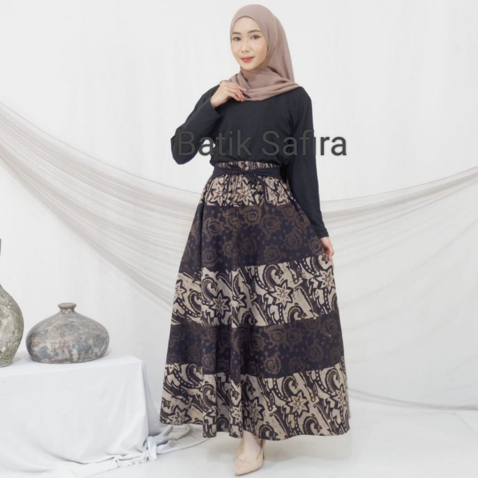 Batik Safira Premium Rok Batik Payung Jumbo Panjang Dewasa Motif Laseman Terbaru Hitam Coklat