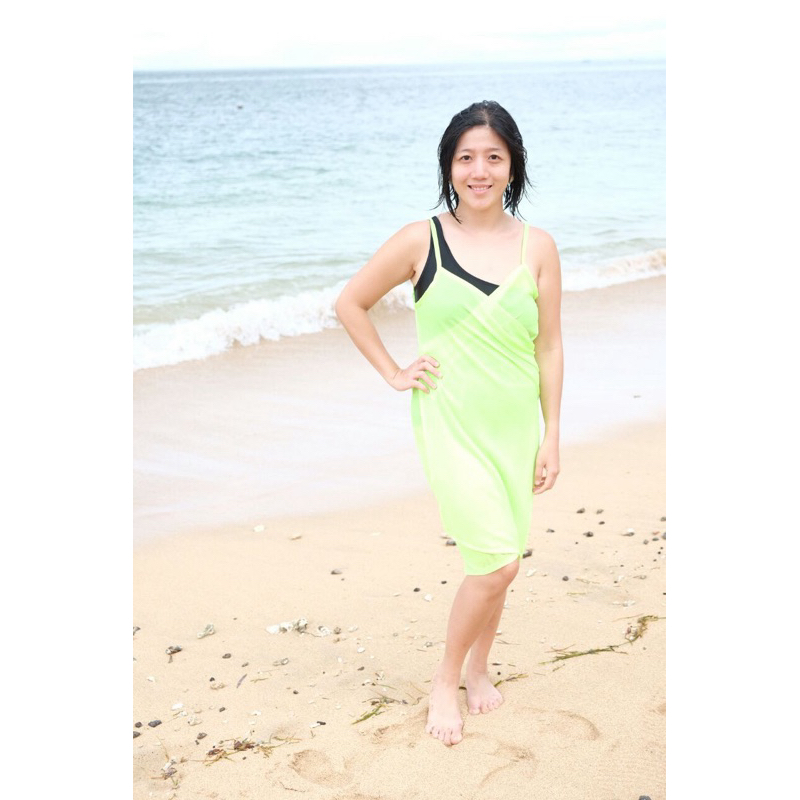 Outer kain Hijau Neon baju pantai