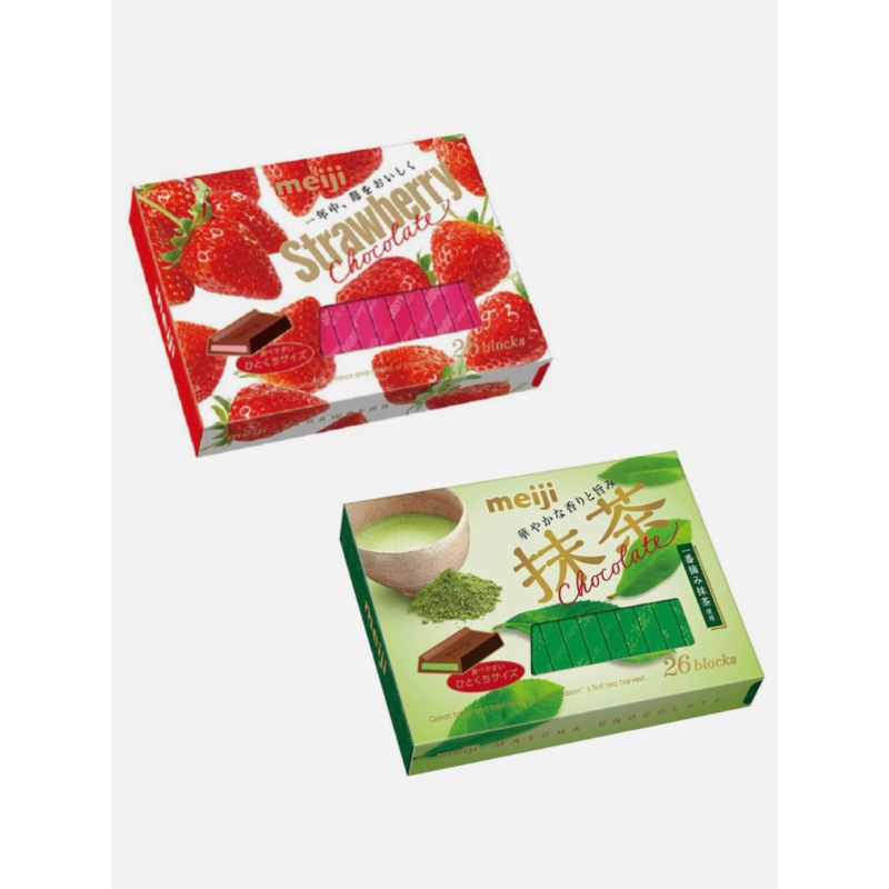 

Meiji Matcha / Strawberry Chocolate Block | ORI Jepang