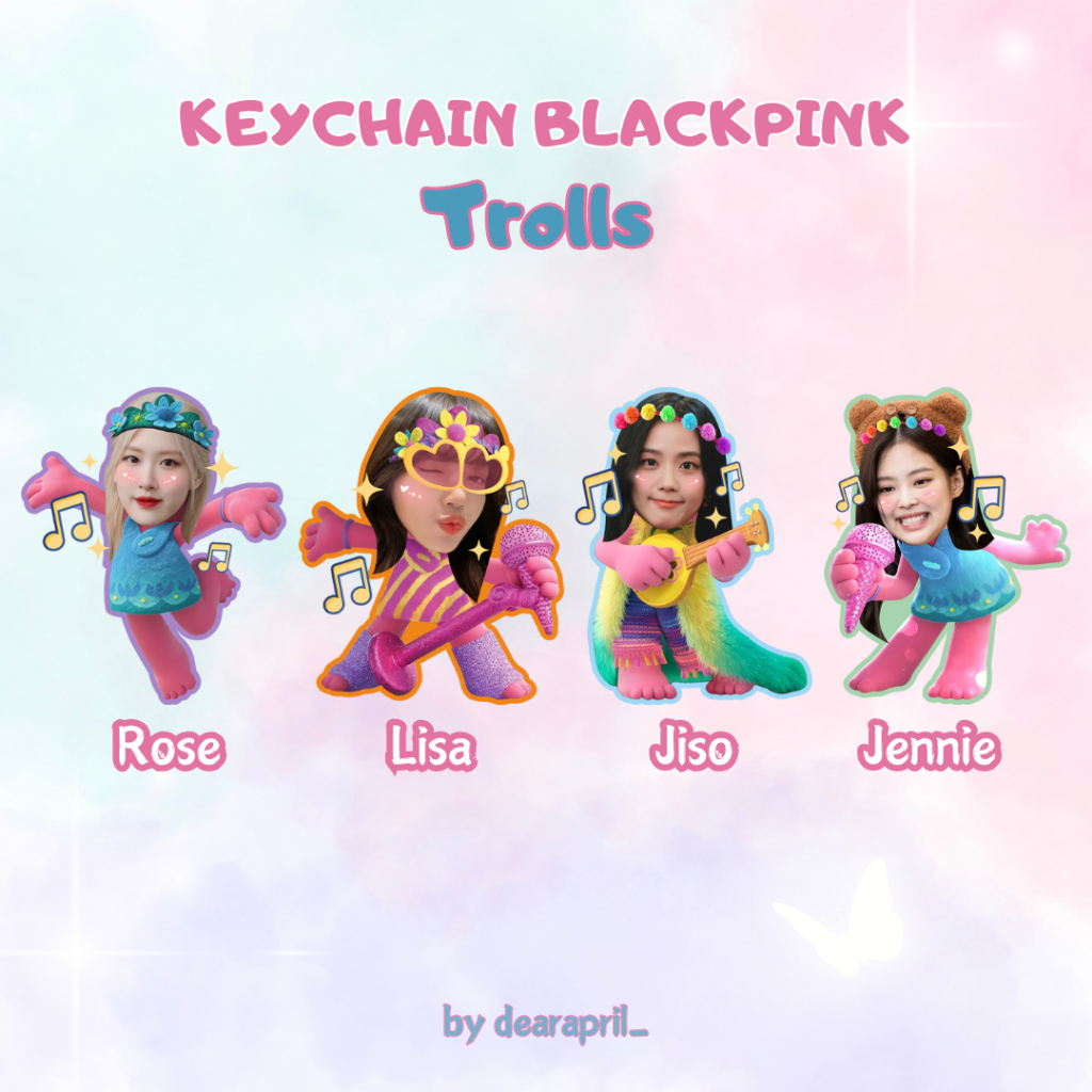 KEYCHAIN BLACKPINK TROLLS | Keychain Lisa Rose Jennie Jiso | Gantungan Kunci Blackpink by dearapril_