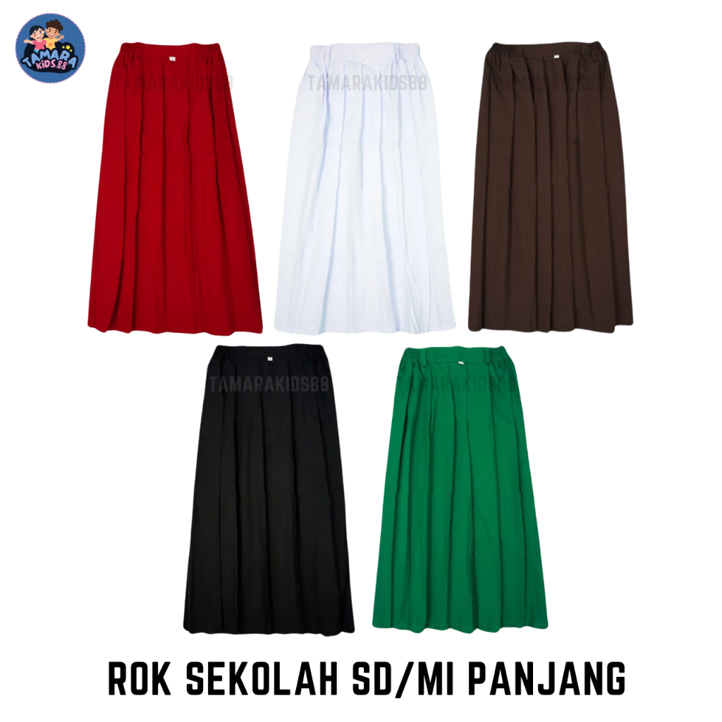 Rok Sekolah SD / MI Panjang Katun Murah Berkualitas - Rok Merah / Rok Putih / Rok Hijau / Rok Coklat