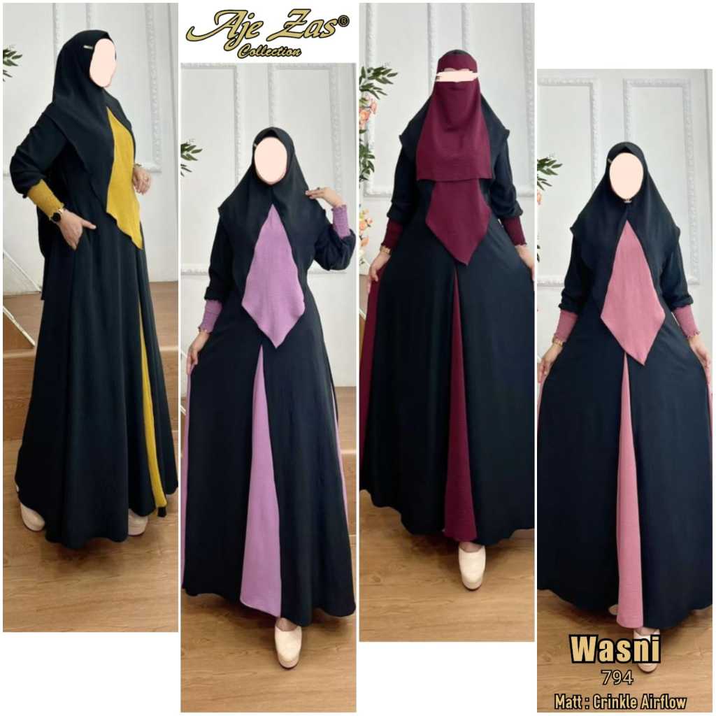 BISA COD Set Gamis Syari Kombinasi Kode WASNI Bahan Kringkel Premium By Ory AjeZas Collection