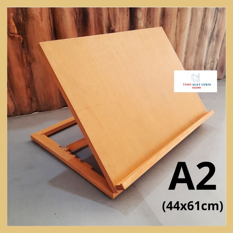 

[HARGA SUDAH TERMASUK BOX KARTON] Easel Meja + Wooden Board A2 (44x61cm) dengan 2 penyangga