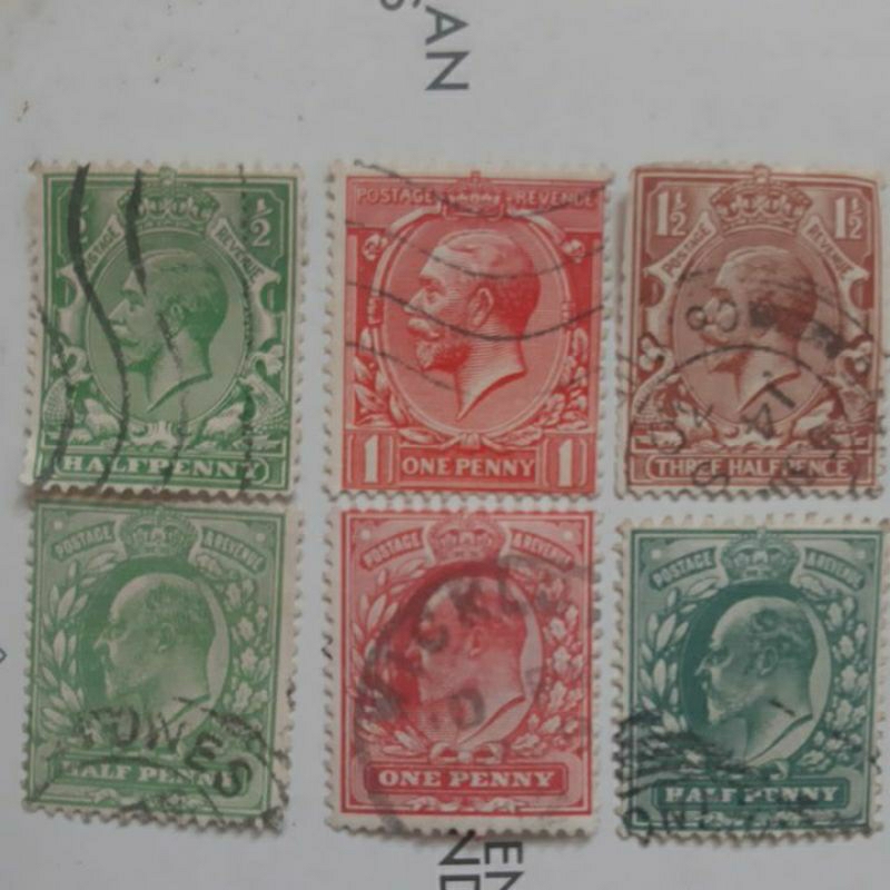 

Perangko Inggris kuno 1912 - 1924 king george V set 6 prangko
