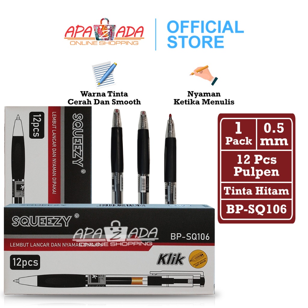 

Apazada - Pulpen Ballpen 0.5mm [1 Pack - 12 Pcs Ballpen] / Pena Ballpen Klik BP-SQ106