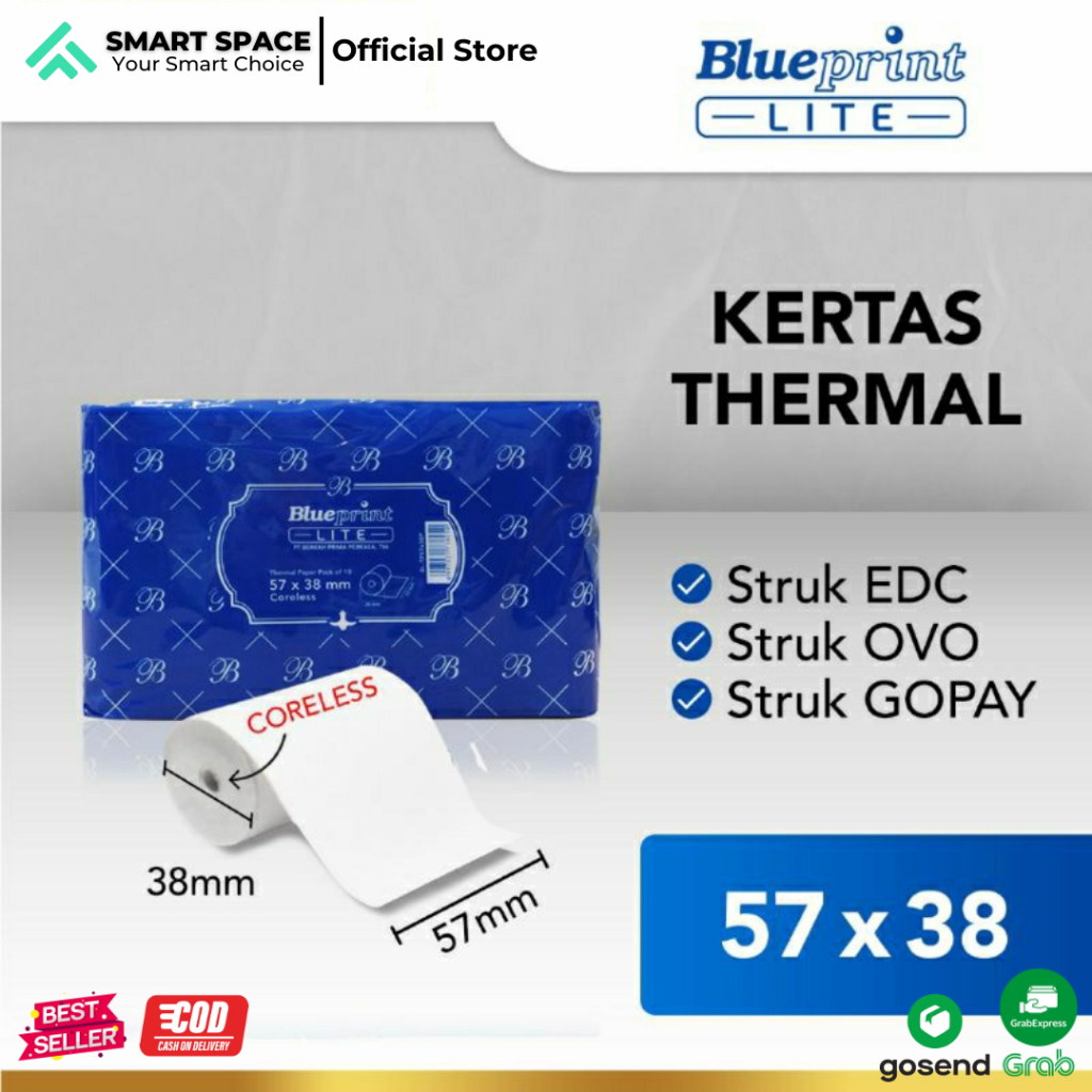 

[SPCE] 57x38P KERTAS THERMAL PAPER 57x38 mm BLUEPRINT LITE - 1 Roll STRUK KASIR EDC TOL RESI 57x38 P 57x38mm Termal