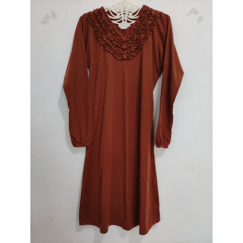 Tunik Kaos Ruffle Bata Orange Panjang Cewek Wanita