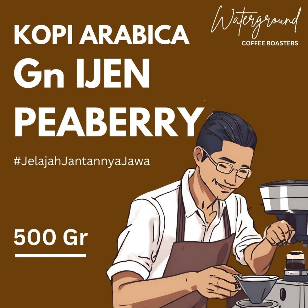 

Waterground Coffee Kopi Arabika Ijen Java Peaberry Biji Kopi GRADE 1 Single Origin, 500 GR