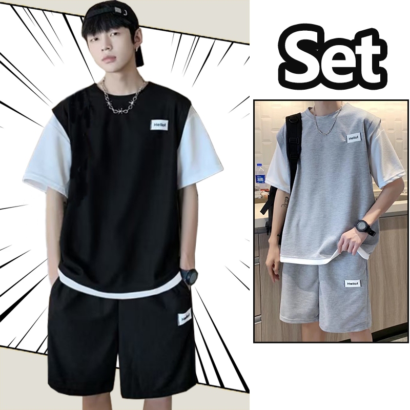 3Y Baju setelan pria korea kaos baju 1 set pria one set pria baju satu set pria outfit pria 1 set le