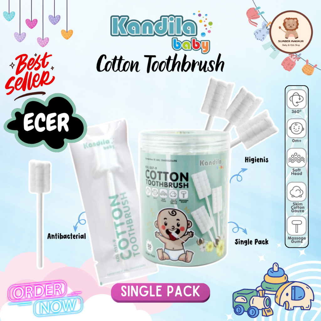 [ECER] KANDILA BABY COTTON TOOTHBRUSH SIKAT GIGI BAYI 0+ STERIL UNTUK LIDAH & GUSI