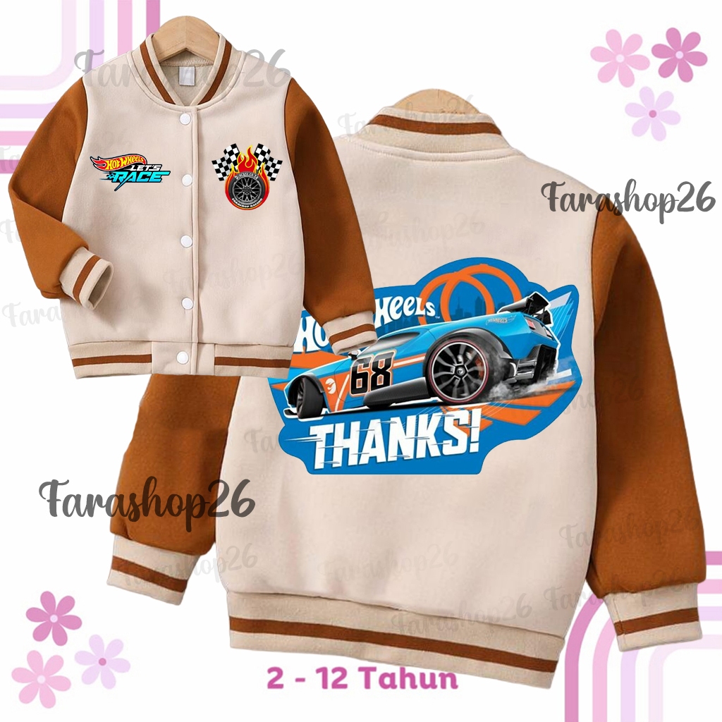 Varsity Jacket Baseball Anak Laki-Laki Perempuan Gambar Mobile HOTWHEELS Umur 2 3 4 5 6 7 8 9 10 11 
