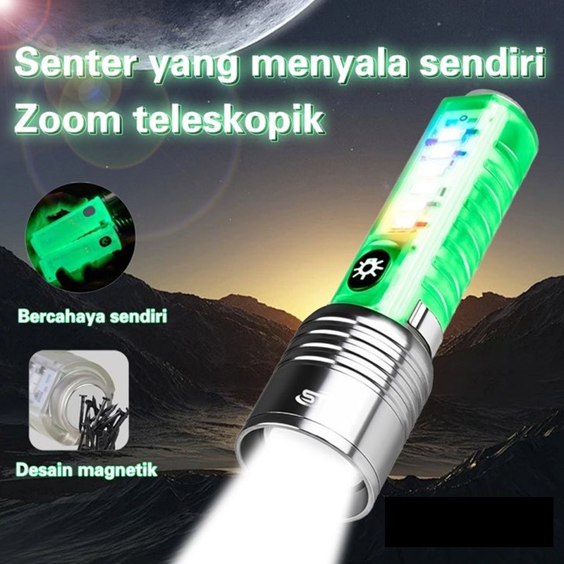 【Garansi 1 tahun】Multifunctional Senter Saku Magnet Super Terang Lampu Laser Mini 500 Lumens 8 Mode 