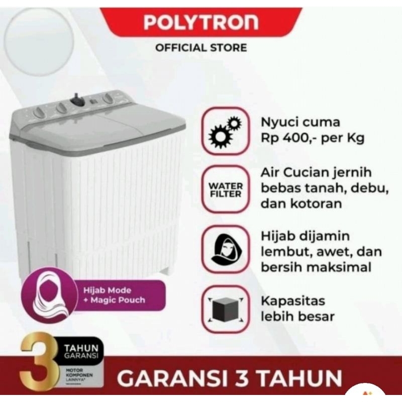 MESIN CUCI POLYTRON 8KG 2 TABUNG PWM-8076 UNTUK KOTA CIREBON