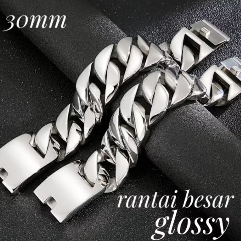 Gelang Cowok Pria Rantai Besar Glossy 30mm Stainless 316L