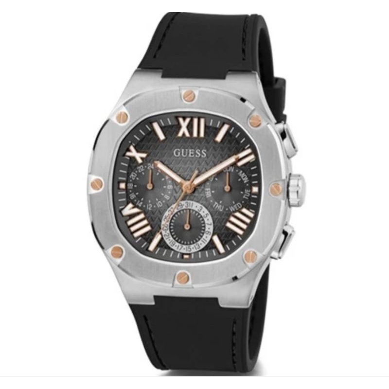 GUESS GW0571G1 Original HEADLINE Jam Tangan Pria Analog Black Silicone
